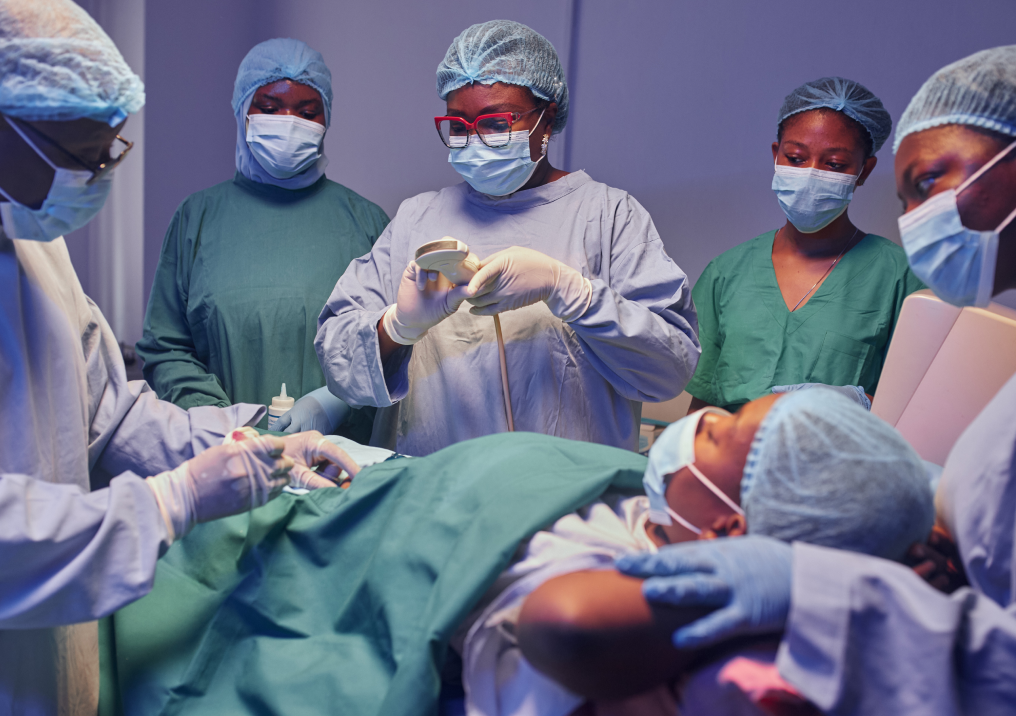 The clinical team performing a prenatal diagnosis procedure.