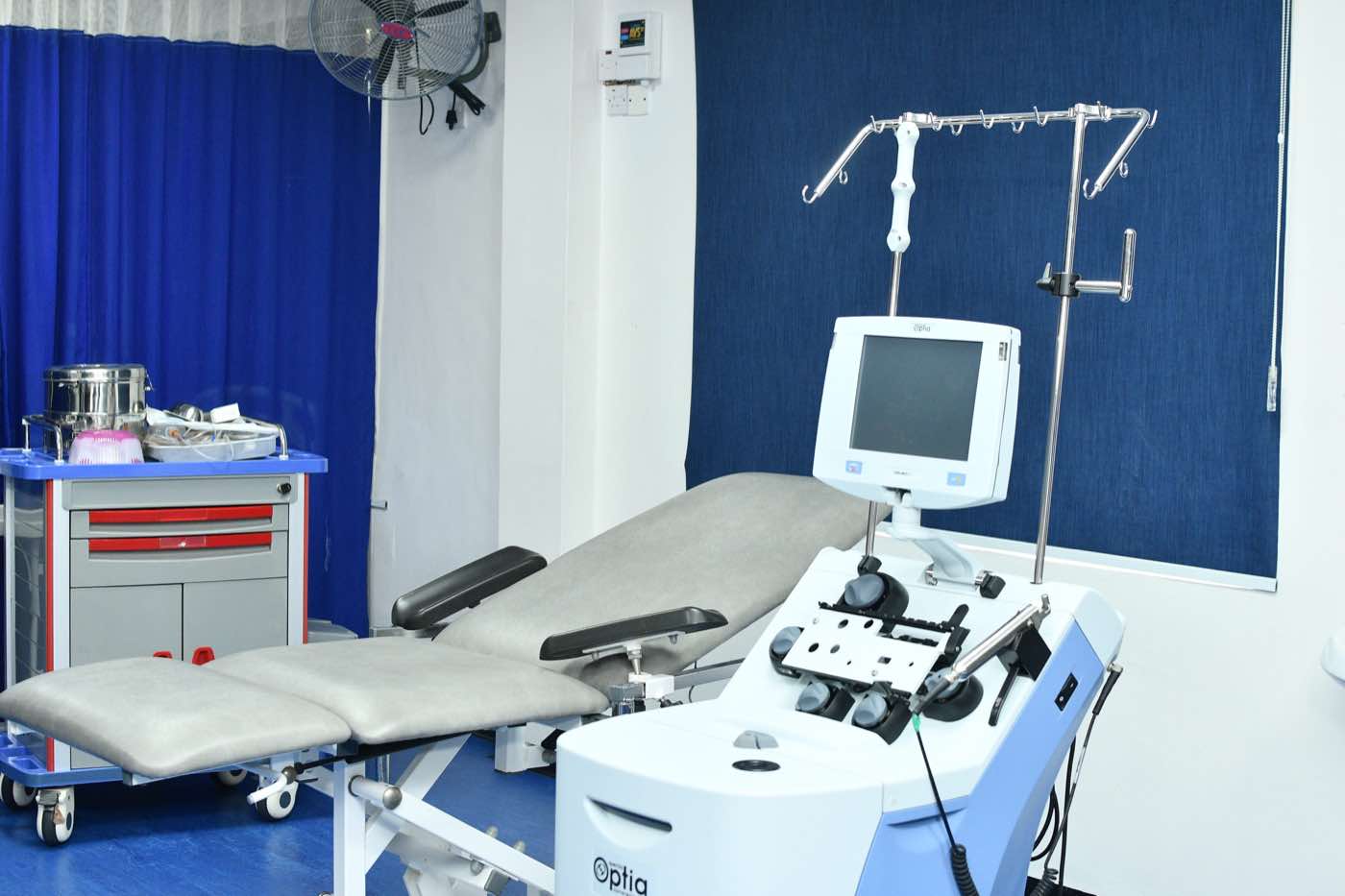 Clinical room and treatment bed for stroke prevention procedures.
